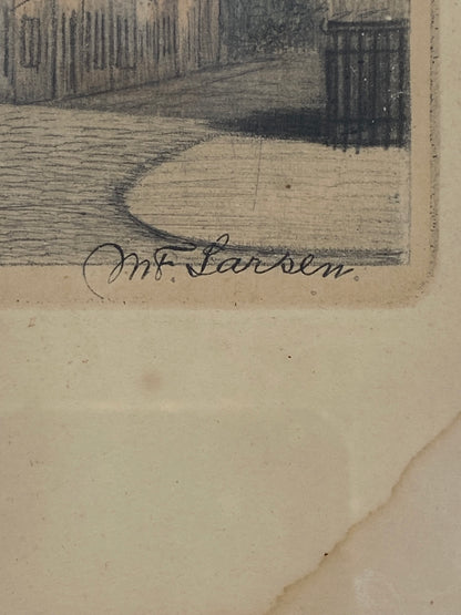 Et vintage billede af Martin Frederik Larsen, der har raderet Vor Frelsers Kirke i København. Billede er signeret og dateret