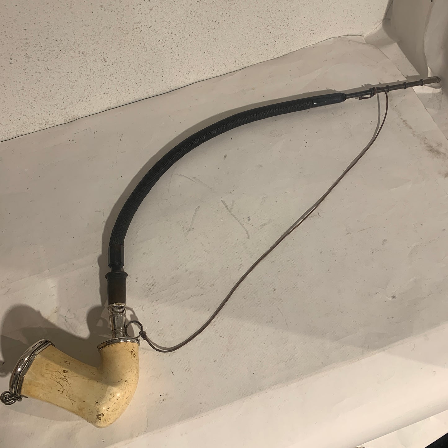 Antik sølvmonteret merskums langpibe, fra 1800 tallet