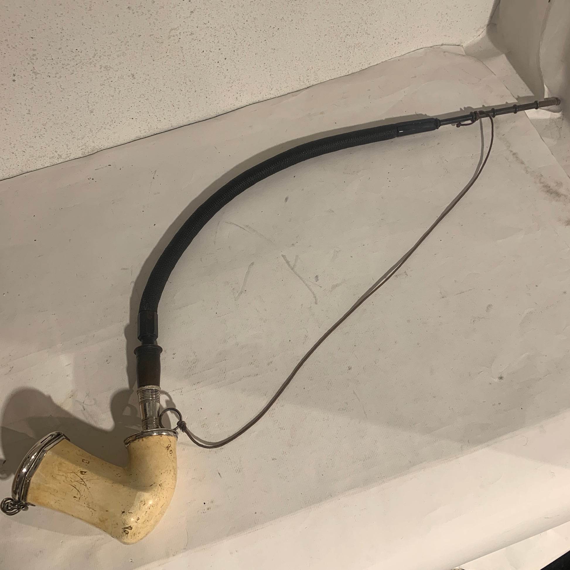 Antik sølvmonteret merskums langpibe, fra 1800 tallet