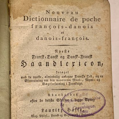 Fransk-Dansk & Dansk-Fransk Haand lexicon, Lauritz Happenhague. Fra 1820.