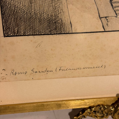 Benjamin Dahlerup (1898–1959) original blæk illustration tegning af Rømøgaarden (Frilandsmuseet.) Fra 1942.