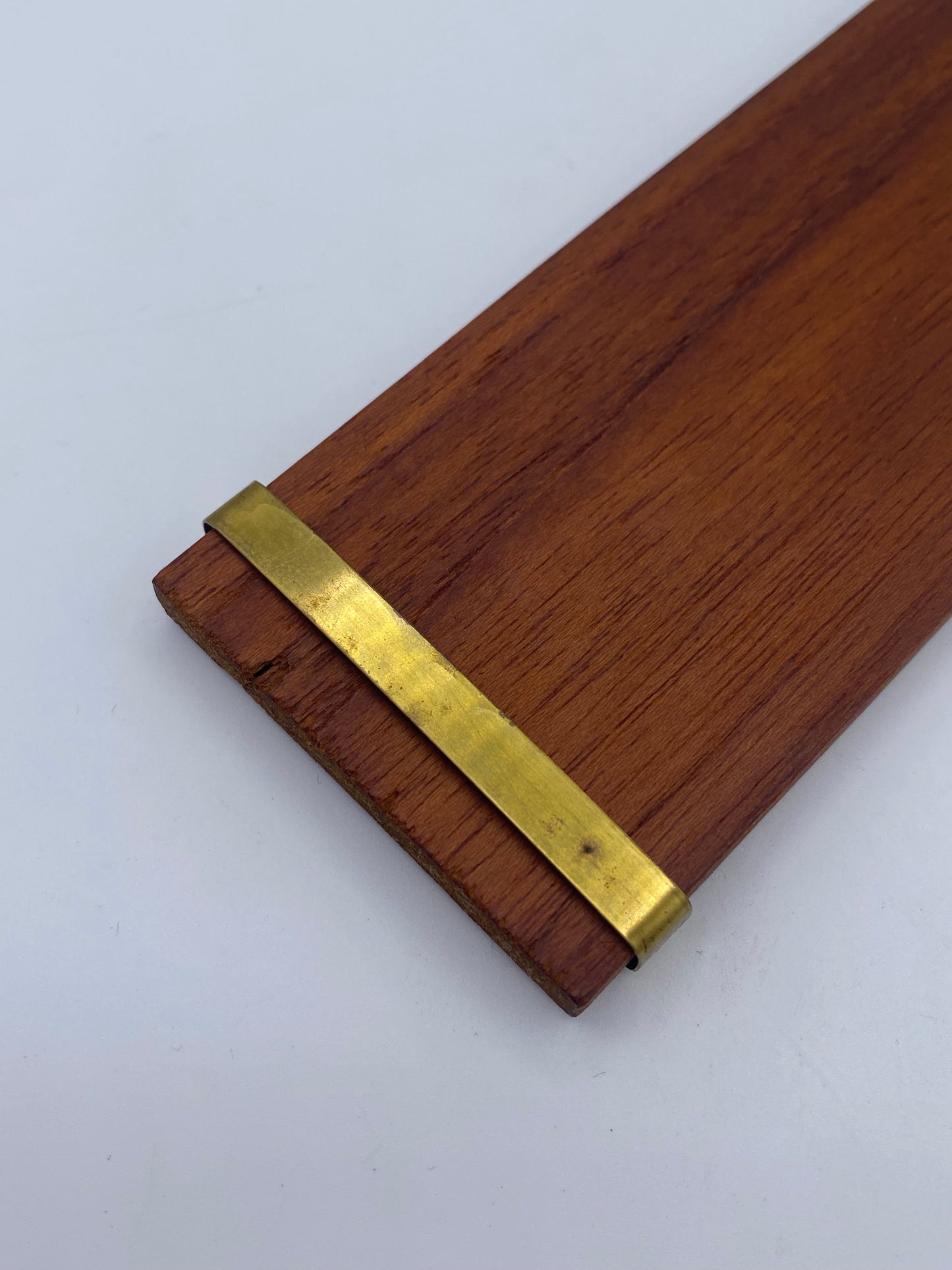 Vintage noterulle-holder med termometer. Teak og messing. Dansk. Midt 20. årh