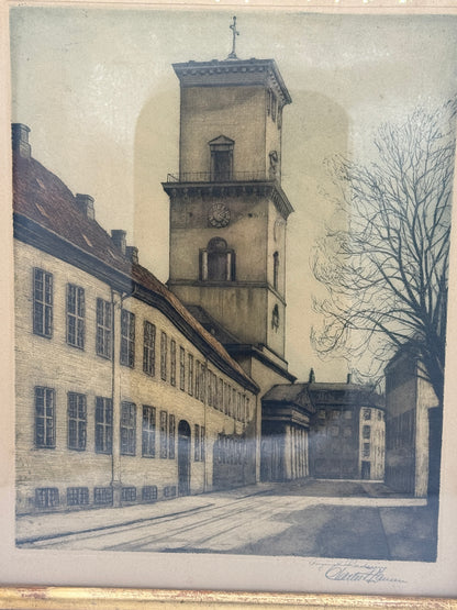 Charles Hansen. Radering af Vor Frue Kirke, København. Fra start 20.Årh