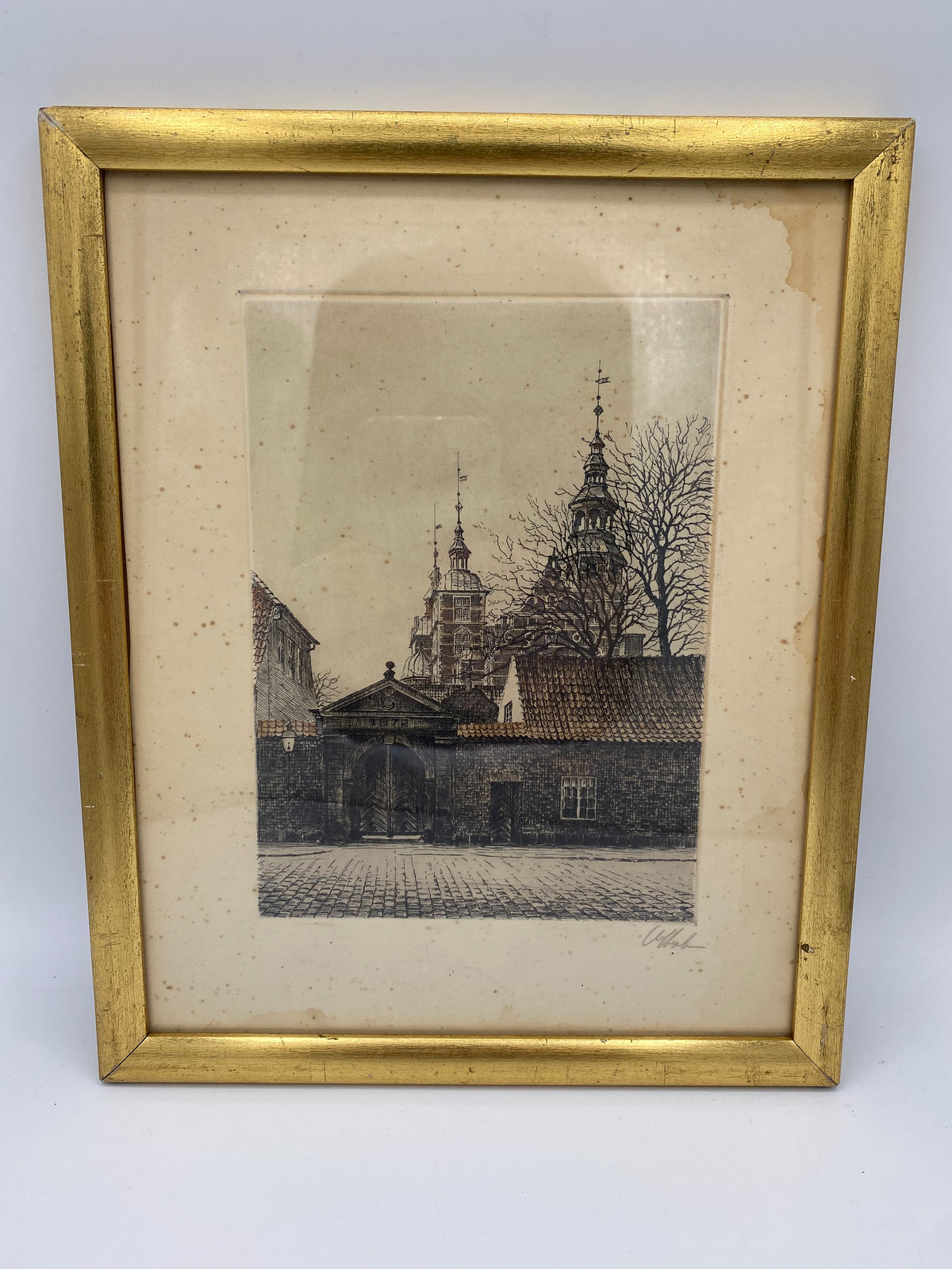 Et vintage billede af Rosenborg fra Gothersgade i København. Signeret og fra start 20. år