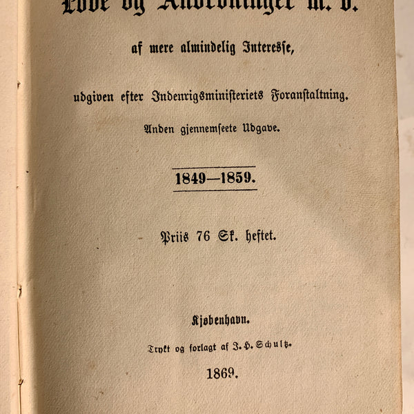 6 bind Love og Anordninger. Antikvariske danskebøger. Fra 1864-1881.