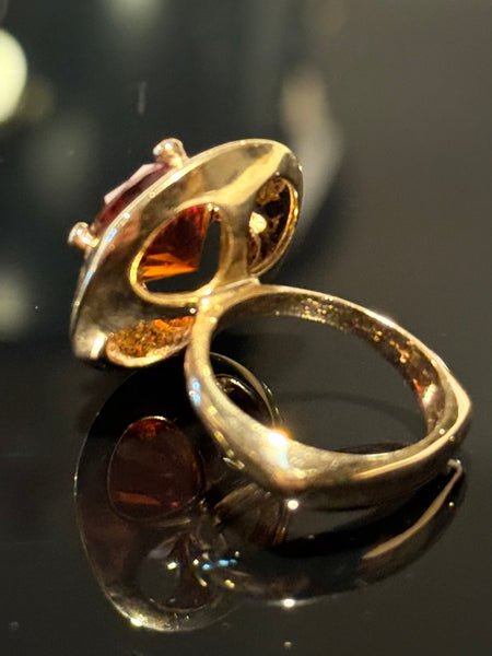 Hermann Siersbøl (1948-64) Stor 14K guld cocktail ring med Orange citrin.