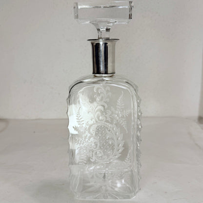 Ældre whiskey karaffel i sølv & krystalglas, fra start 1900tallet.