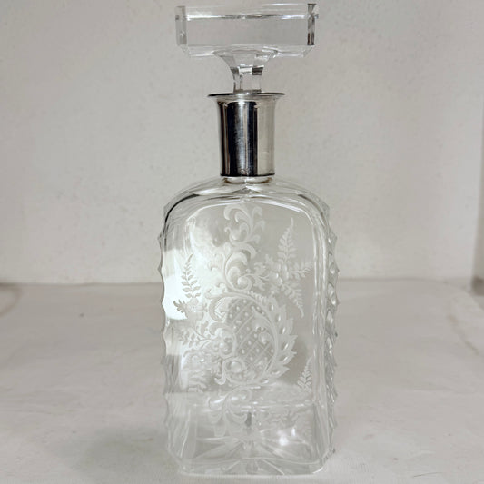 Ældre whiskey karaffel i sølv & krystalglas, fra start 1900tallet.