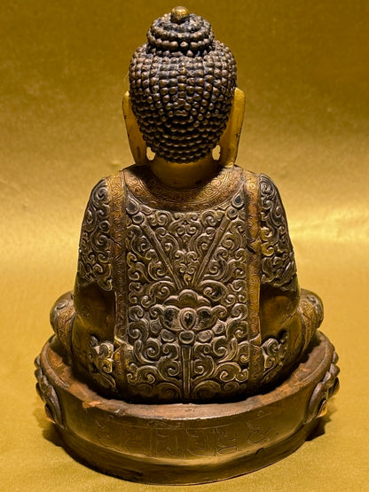 Amitabha Buddha i kobber og sterling sølv, fra 1900 tallet