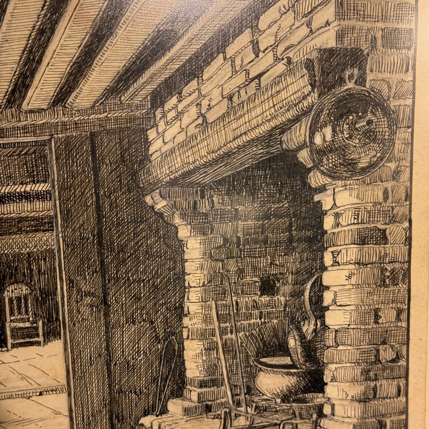 Benjamin Dahlerup (1898–1959) original blæk illustration tegning af Rømøgaarden (Frilandsmuseet.) Fra 1942.