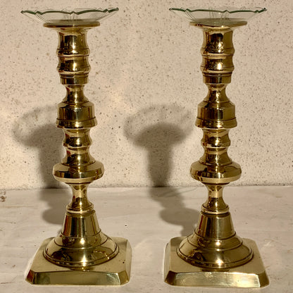 Antikke engelske messing lysestager, fra 1800 tallet.