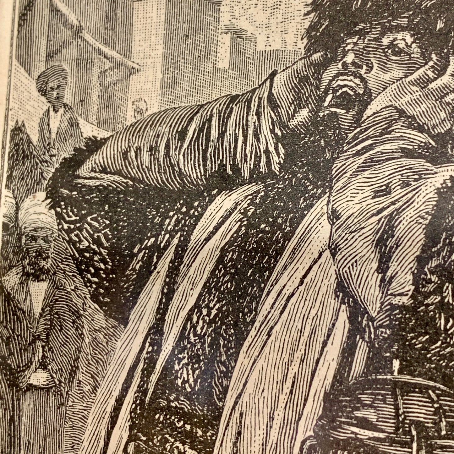 Antique Danish woodcut. Singing Dervishes. From 1887.