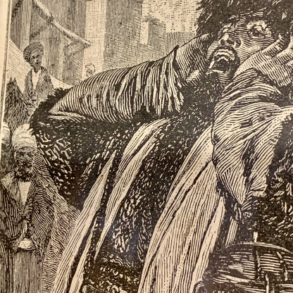 Antique Danish woodcut. Singing Dervishes. From 1887.