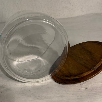 Ældre sukker glas lågkrukke med teak låg.