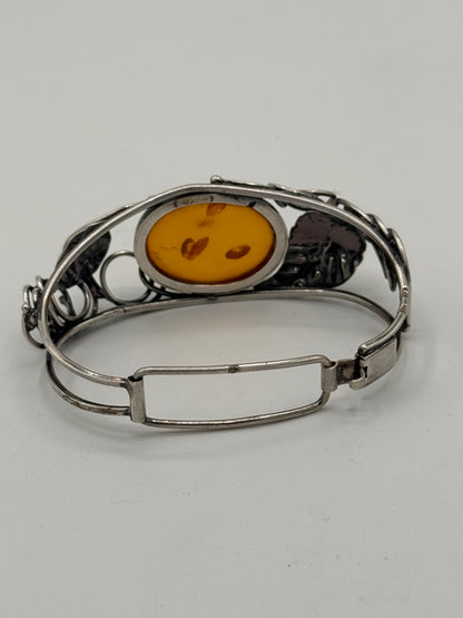 Vintage unika skønvirkestil Rav & Sterlingsølv armbånd. Polen. Fra 1980érne
