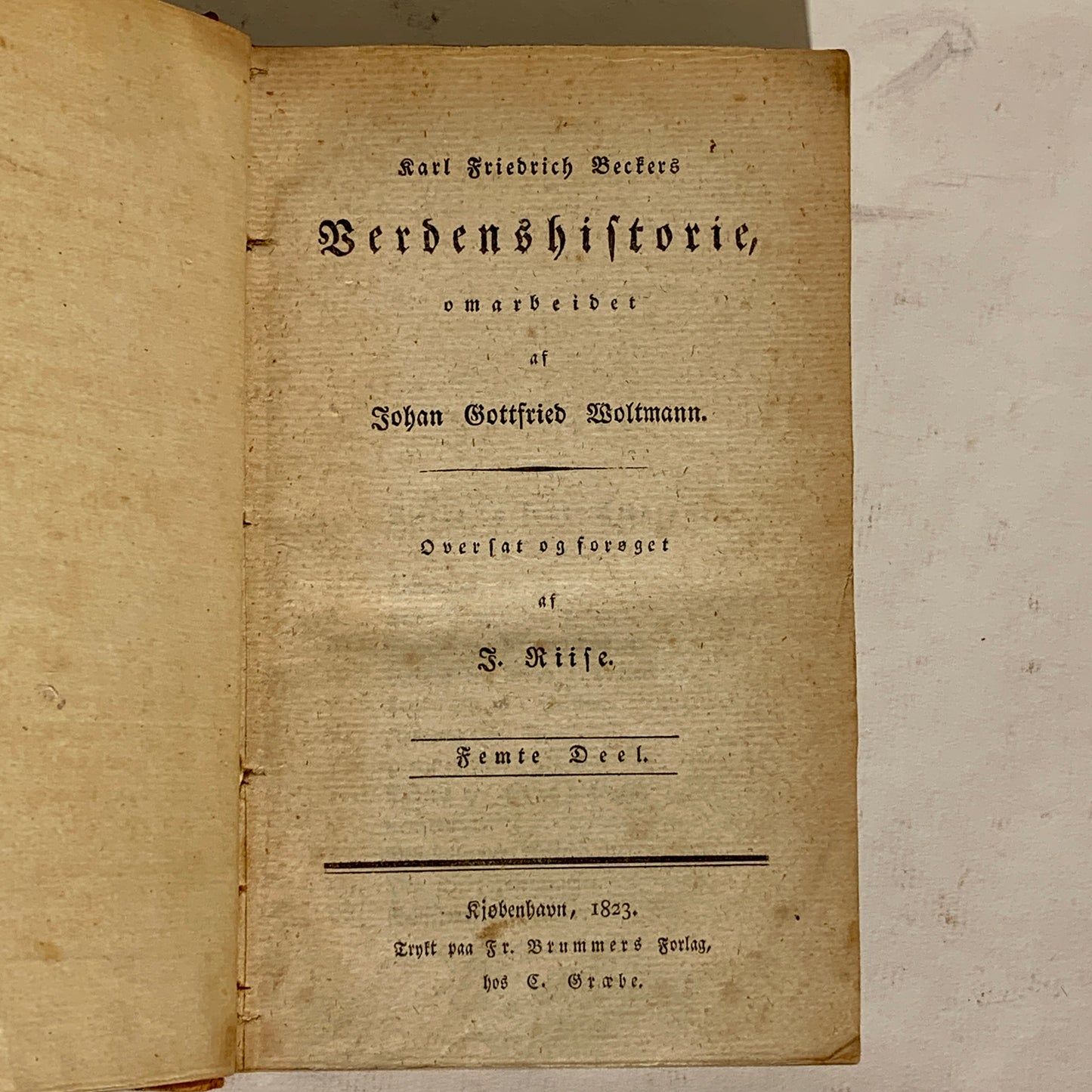 Karl Friedrich Becker's World History. Antiquarian Danish book from 1823.