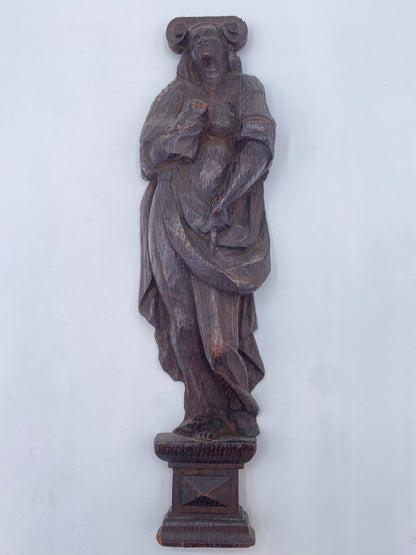Jomfru Maria med barn. Udskåret kirke altertavle figur. Skandinavien. Fra d. 17.Årh