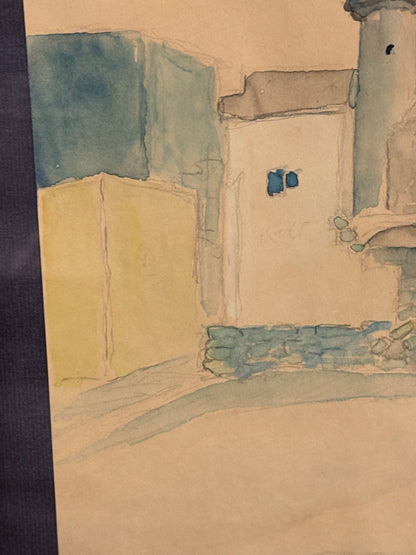 Erik Cohrt (f.1902-1970.) Akvarel maleri af bymotiv, Rhodos. Fra 1964.