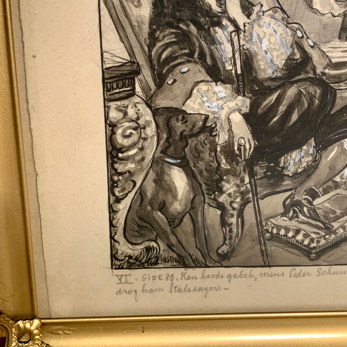 Viggo Jastrau (f.1857-1946.) Illustration af Christian V til Carl Ewald bog. Fra 1925.