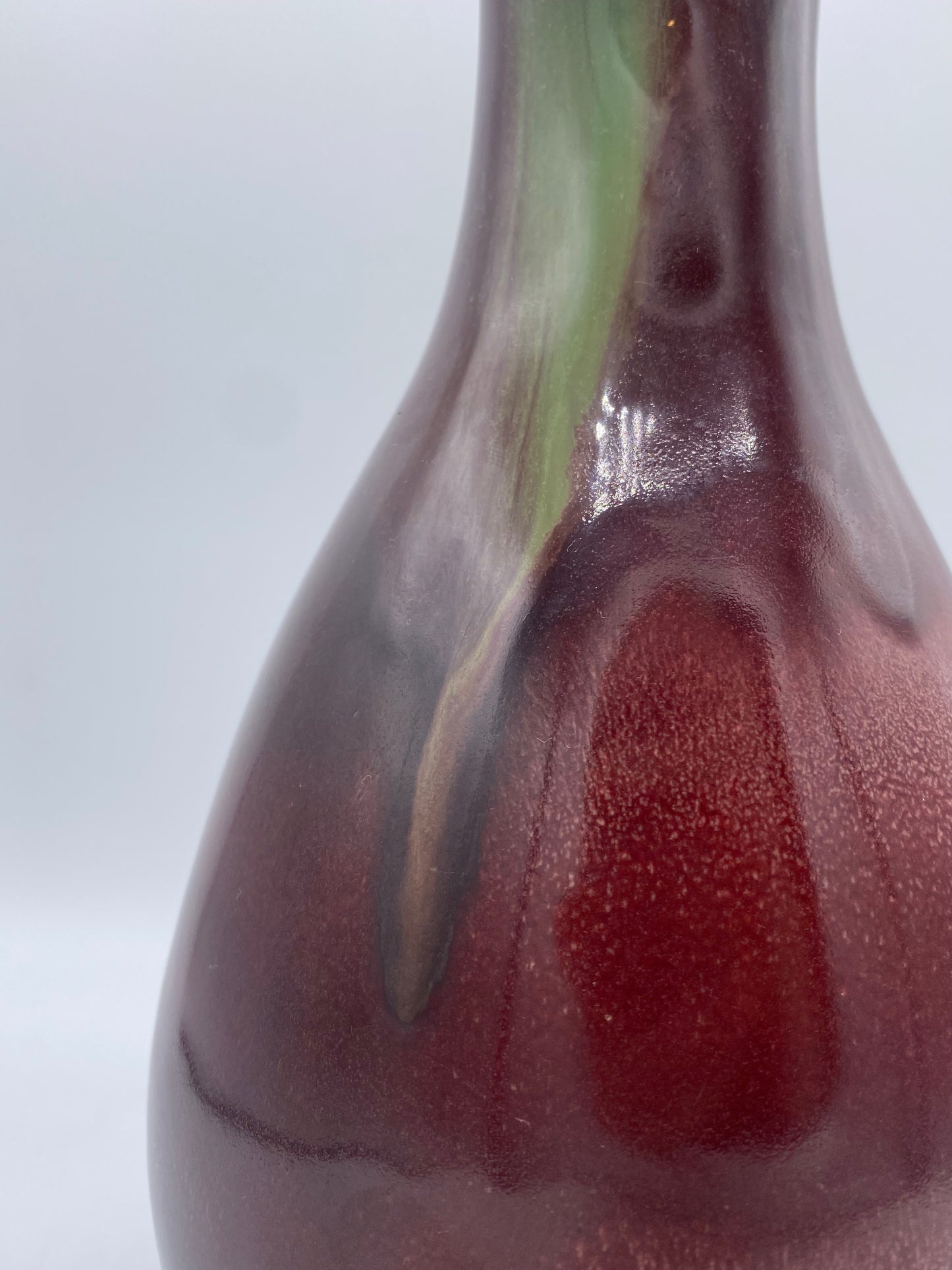 Vintage Scandinavian vase with horse blood glaze and gaffle neck. Start/mid 20th century