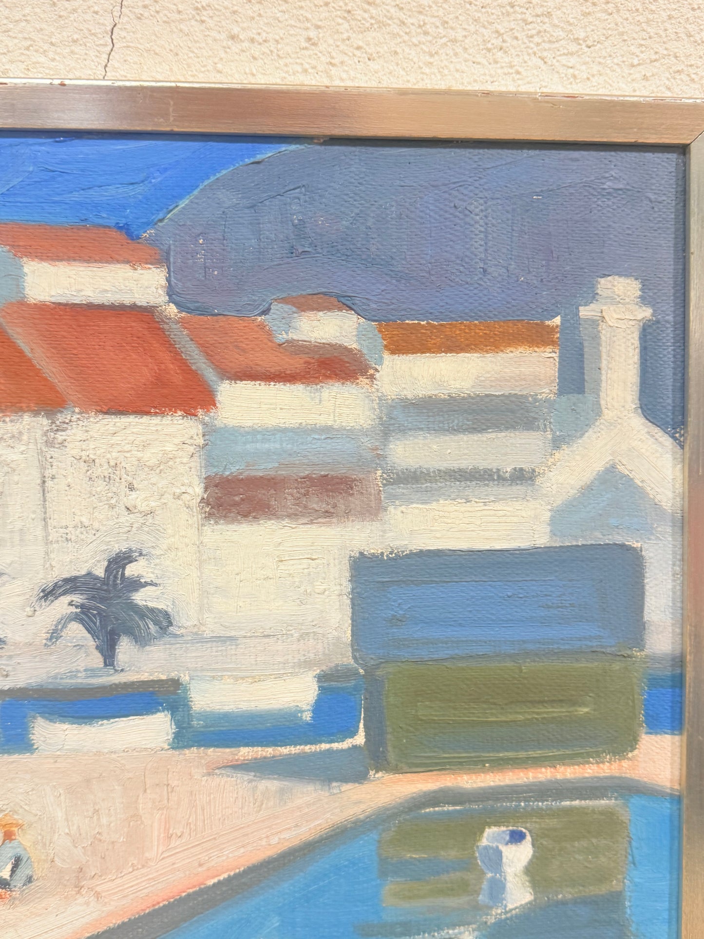 Arnulf 61. Kubistisk oliemaleri af Middelhavs havneby, fra 1961.