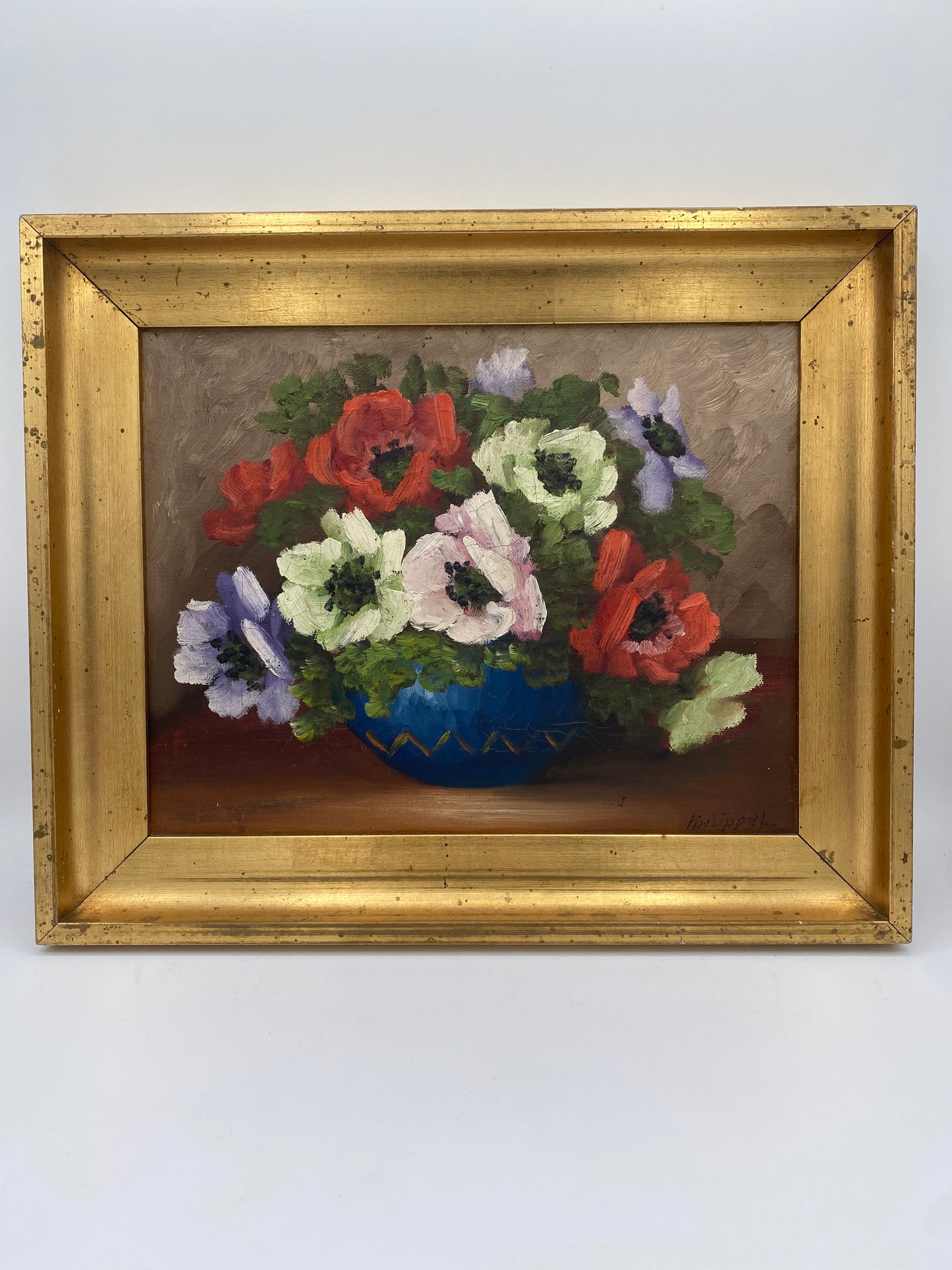 Edvin Knüppel. Blomsterstilleben, oliemaleri. Danmark. Fra midt 20. årh.