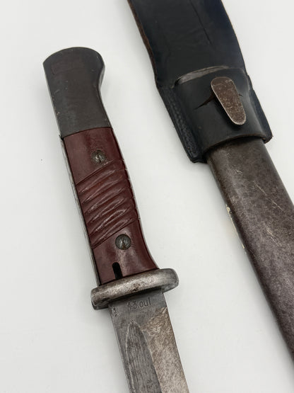 Tysk WW2 nummer-ens Ernst Pack & Söhne Mauser K98 S84/98 III bajonet med frø.