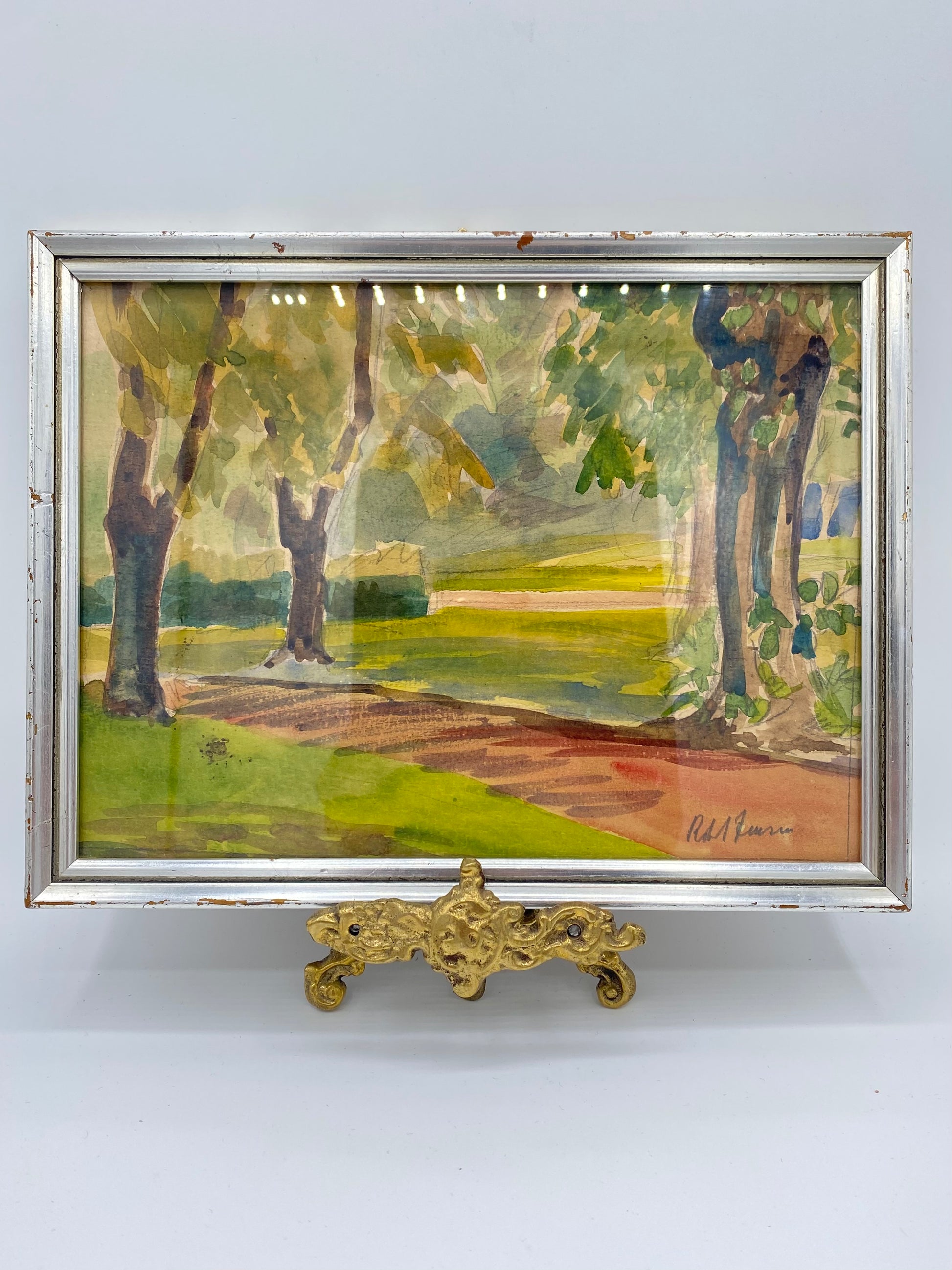 Rolf Jensen. Impressionistisk akvarel af parklandskab. Danmark. Slut 20. årh. Signeret