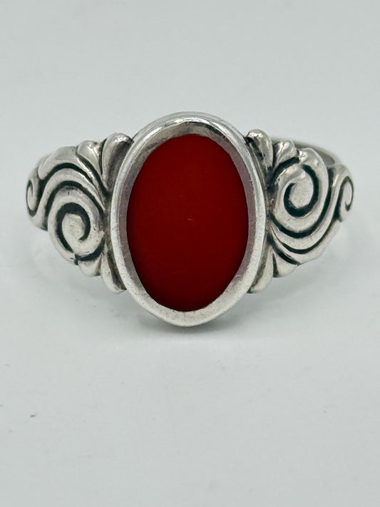 Hans Jensen & Co. (1899-1937.) Antik skønvirke sølv herre signet ring med Karneol