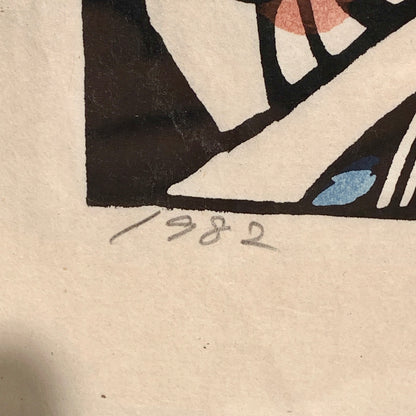 Sadao Watanabe (f.1913-1996)håndkoloreret Stencil-tryk fra 1982.