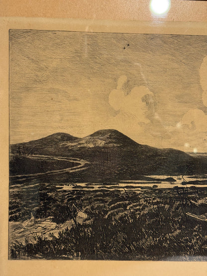 Hans Nikolaj Hansen (f.1853-1923) Radering. Jæger på heden. Slut 19./Start 20.Årh
