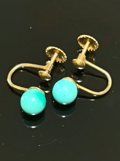 Hugo Grün (1918-1985) Vintage 14K Gold earrings with turquoise beads.