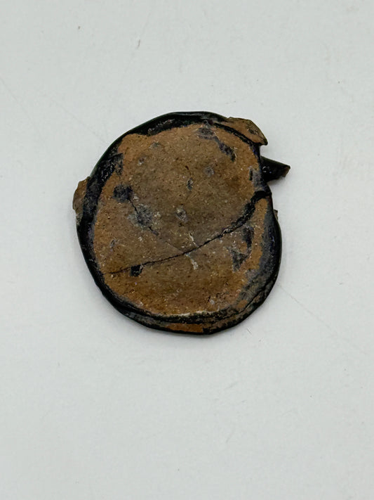 Oldsag. ca. 2000 år gammel teaterbillet i glas. Græsk/Indisk kultur. Gandhara/ Baktrisk Afghanistan