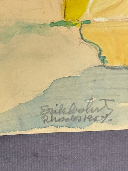 Erik Cohrt (f.1902-1970.) Akvarel maleri af bymotiv, Rhodos. Fra 1964