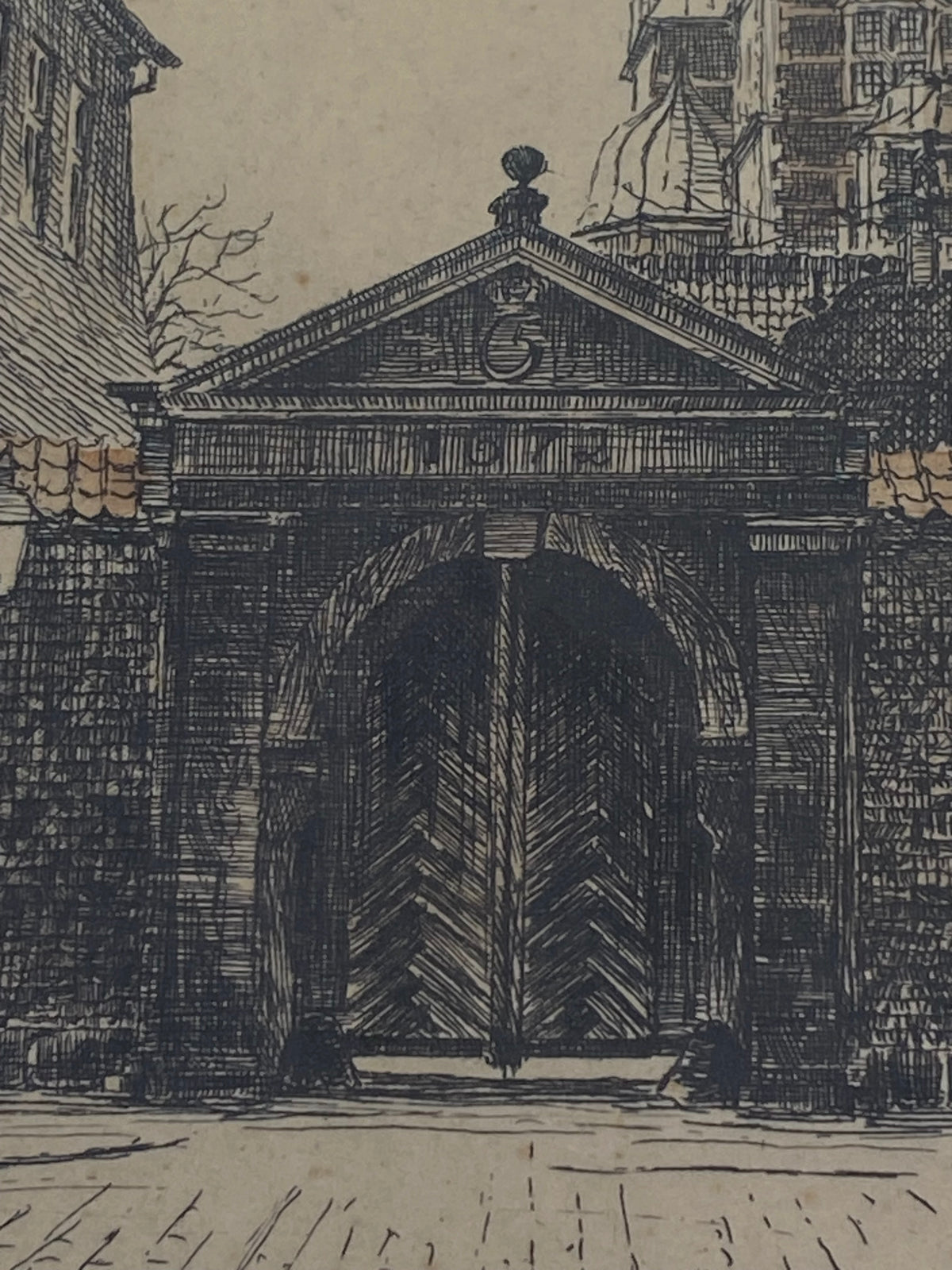 Et vintage billede af Rosenborg fra Gothersgade i København. Det er signeret og stammer fra starten af 20. århundrede