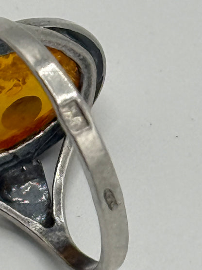 Vintage Artdecostil Rav & Sterlingsølv ring. Gstad, Polen. Fra 1980érne