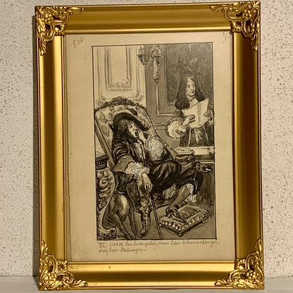 Viggo Jastrau (f.1857-1946.) Illustration af Christian V til Carl Ewald bog. Fra 1925.