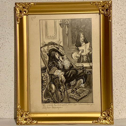 Viggo Jastrau (f.1857-1946.) Illustration af Christian V til Carl Ewald bog. Fra 1925.