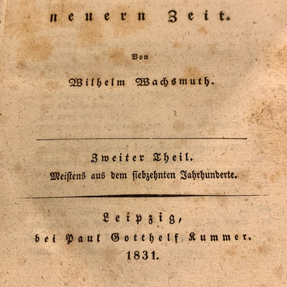 Wilhelm Wachsmuth, Historische Darstellungen, 1. Udgave, fra 1831. Antikvarisk tysk bog