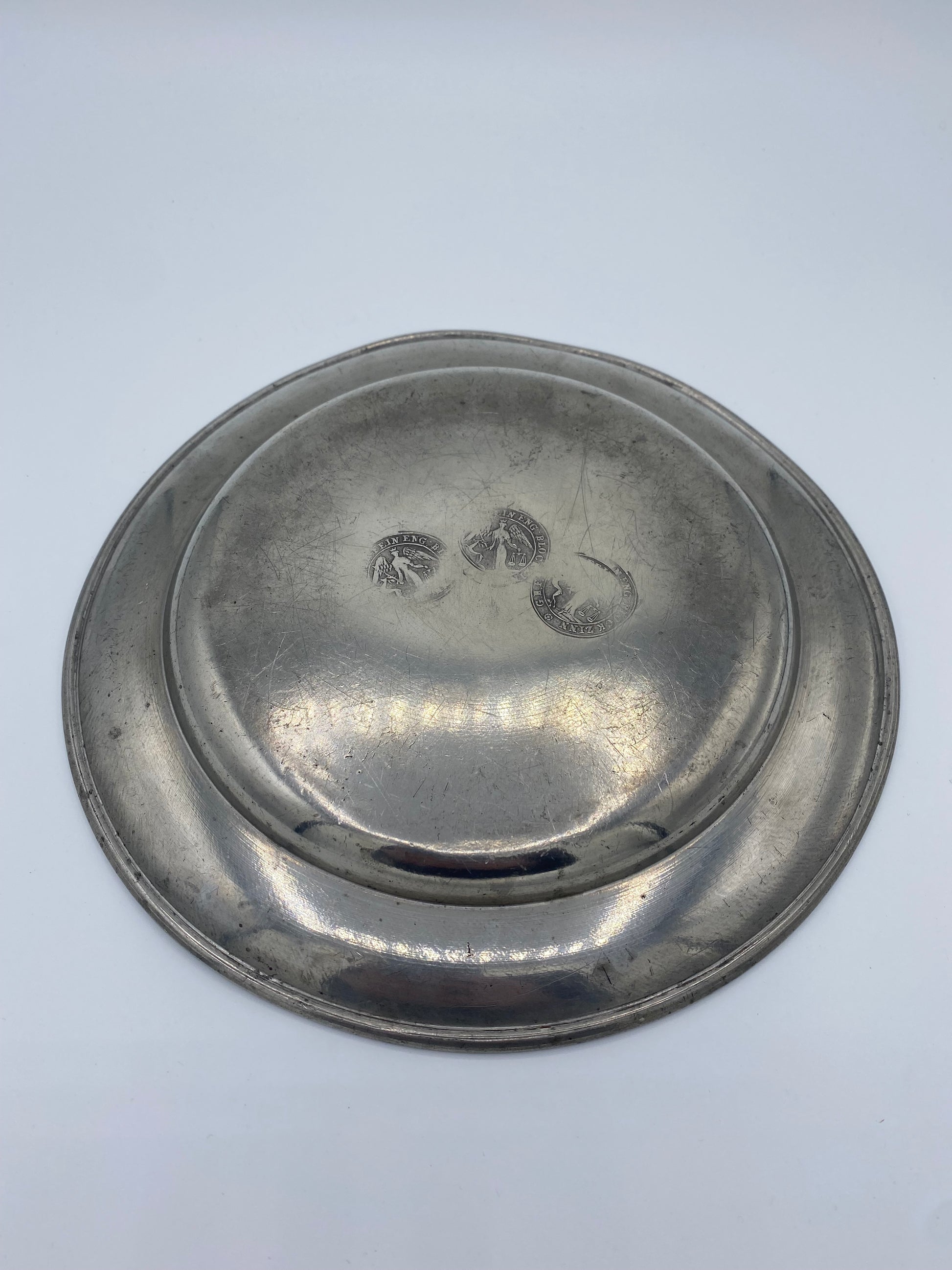 Tysk Fein Zinn tin tallerken fra midt 19. Årh