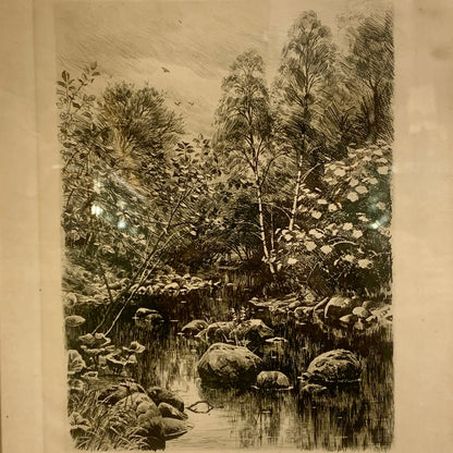 Peder Mørk Mønsted (f.1859-1941.) Radering af skovparti, fra 1902.