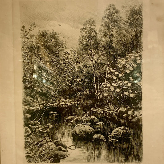 Peder Mørk Mønsted (f.1859-1941.) Radering af skovparti, fra 1902.