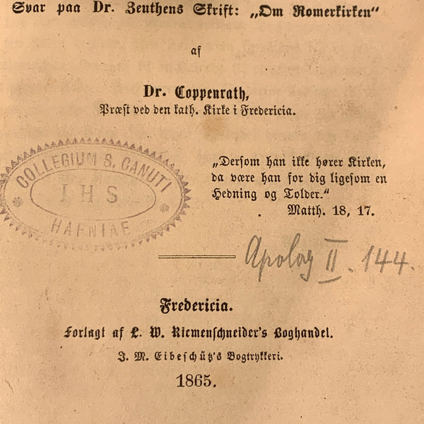 Dr. Coppenrath, Den katholske kirke og “Romerkirken”, antik bog, fra 1865.