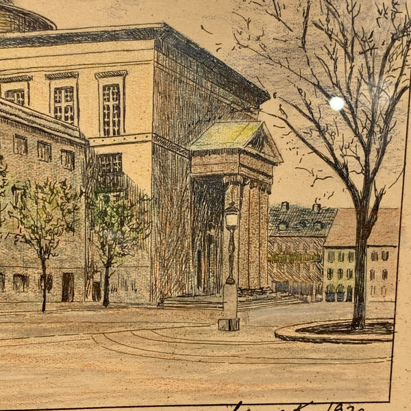 Ældre tegning, Christiansborg slotskirke, signeret, fra 1930.