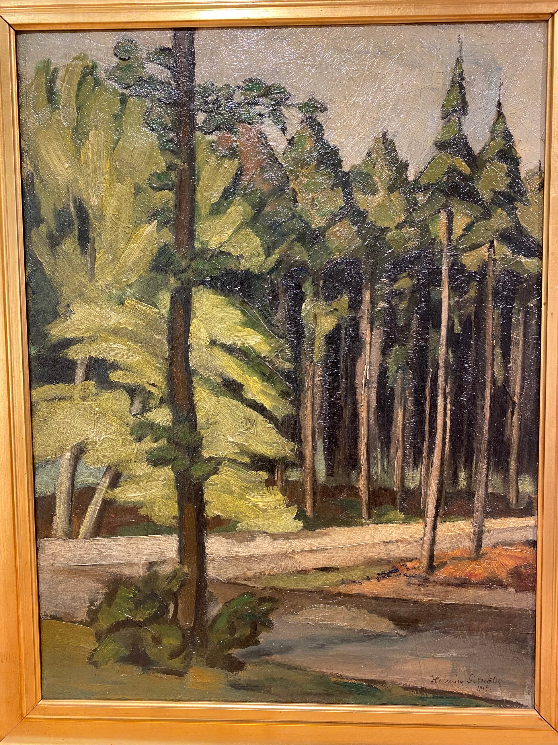 Henning Schiøler (1898-1966). Impressionistisk oliemaleri af Ordrup Krat. Fra 1919