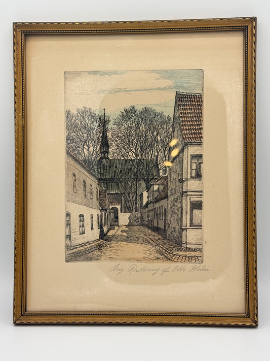 Et vintage billede af Horsens kirkegård, tegnet af Otto Holm