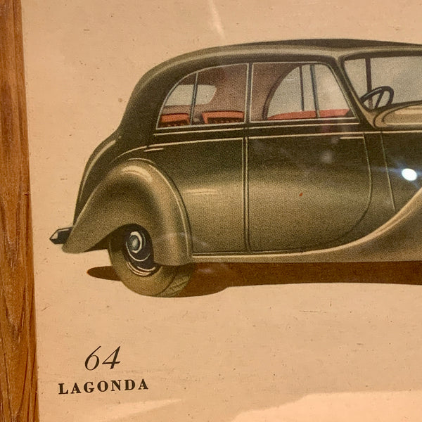 Lagonda. Originalt indrammet bil udklip, fra midt 1900 tallet.