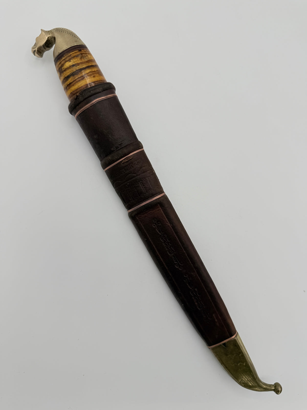 Vintage Lisakki Järvenpää Oy Hevospuukko kniv med skede. Finland. Midt 20. Årh