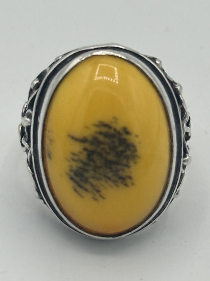 Vintage skønvirkestil Mælke rav & Sterlingsølv ring. Gstad, Polen. Fra 1980érne