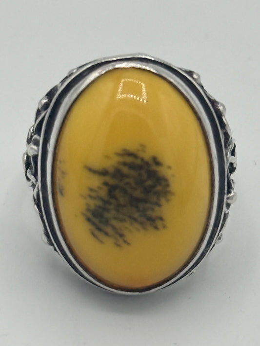 Vintage skønvirkestil Mælke rav & Sterlingsølv ring. Gstad, Polen. Fra 1980érne